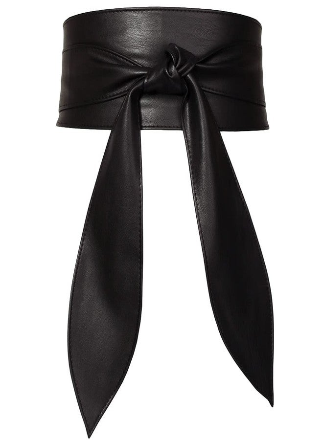 Weenkeey Women Obi Belt Bow Tie Wrap Wide Waistband Faux Leather Wide Cinch Belt for Dresses - Black - Image 1